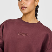 Foundations Oversized Crew Neck Sweatshirt with Oner Embroidery | Washed Velvet Mocha