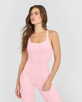 Mellow™ Rib Racer Back Mid Vest with Built in Bra Shelf | Petal Pink