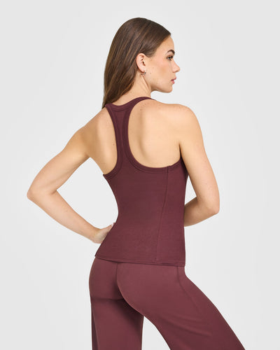 Mellow™ Rib Racer Back Vest with Built in Bra Shelf | Velvet Mocha
