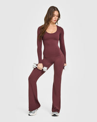 SoftMotion™ Scoop Neck Long Sleeve Top with Built in Bra Shelf with White Logo | Velvet Mocha