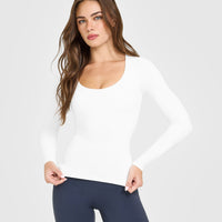 SoftMotion™ Scoop Neck Long Sleeve Top with Built in Bra Shelf | White