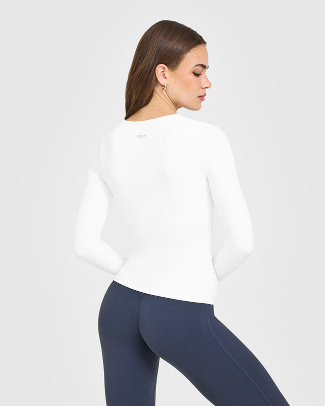 SoftMotion™ Scoop Neck Long Sleeve Top with Built in Bra Shelf | White