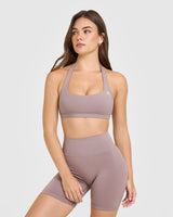 EasyLift™ Halter Bralette with White Logo | Dusty Purple