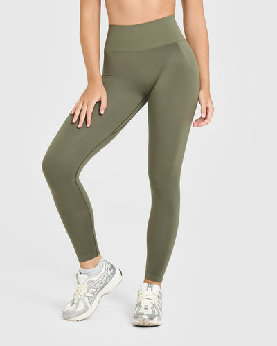 EffortlessLift™ Seamless Leggings with White Logo | Alpine Green
