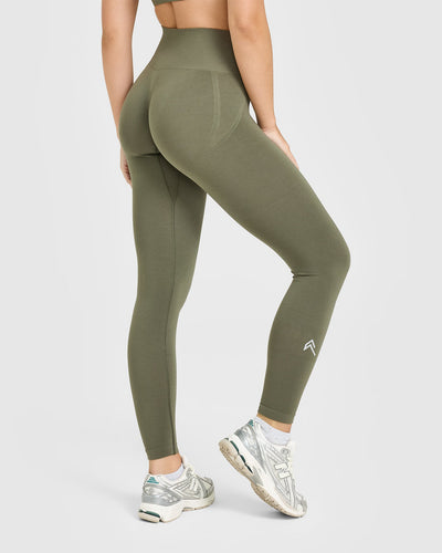 EffortlessLift™ Seamless Leggings with White Logo | Alpine Green