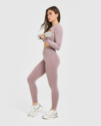 EffortlessLift™ Seamless Leggings with White Logo | Dusty Purple