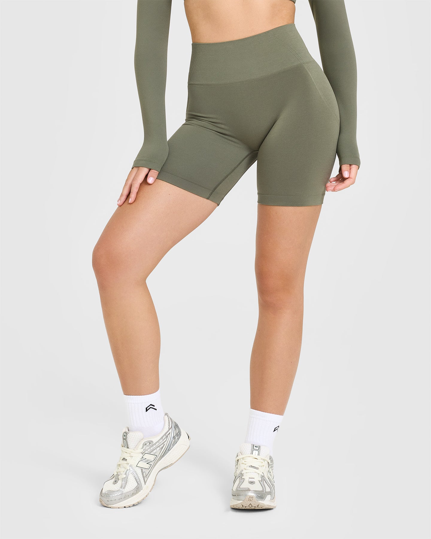 EffortlessLift™ Seamless Shorts with White Logo | Alpine Green