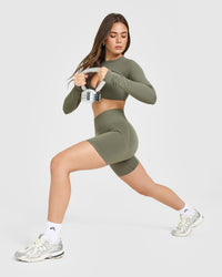 EffortlessLift™ Seamless Shorts with White Logo | Alpine Green