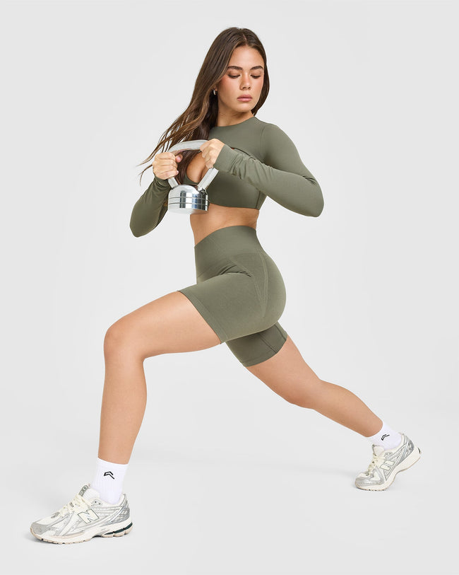 EffortlessLift™ Seamless Shorts with White Logo | Alpine Green