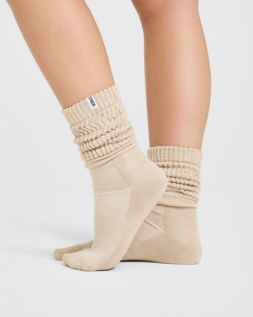 Slouchy Lounge Socks 2 Pack | Sand/White