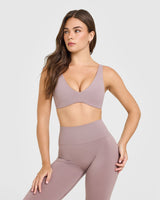 SoftMotion™ Scoop Back Bralette with White Logo | Dusty Purple