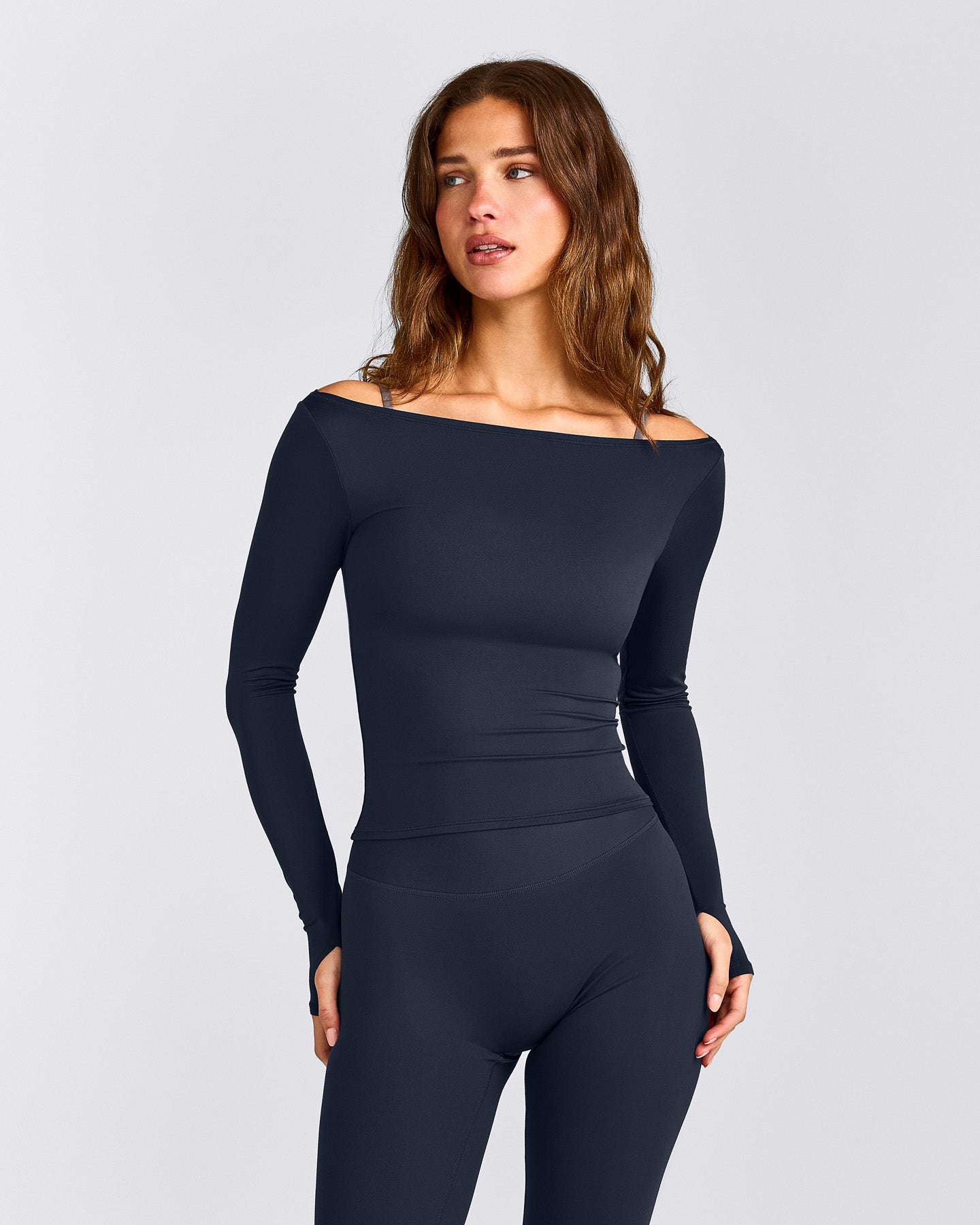 FormeSoft™ Fitted Off-The-Shoulder Long Sleeve Top | True Blue