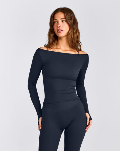FormeSoft™ Fitted Off-The-Shoulder Long Sleeve Top | True Blue