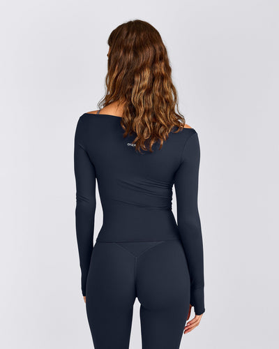 FormeSoft™ Fitted Off-The-Shoulder Long Sleeve Top | True Blue