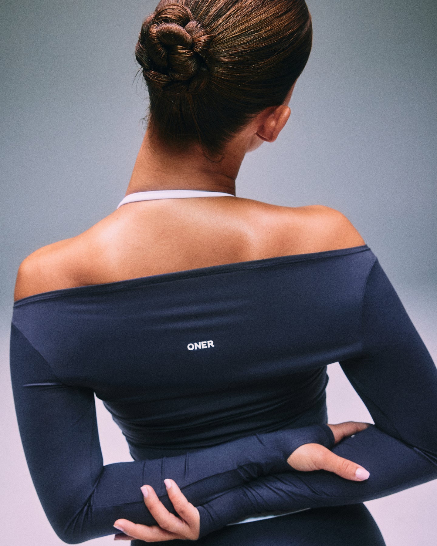 FormeSoft™ Fitted Off-The-Shoulder Long Sleeve Top | True Blue