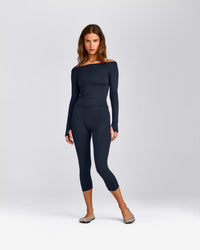 FormeSoft™ Fitted Off-The-Shoulder Long Sleeve Top | True Blue