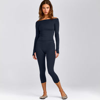 FormeSoft™ Fitted Off-The-Shoulder Long Sleeve Top | True Blue