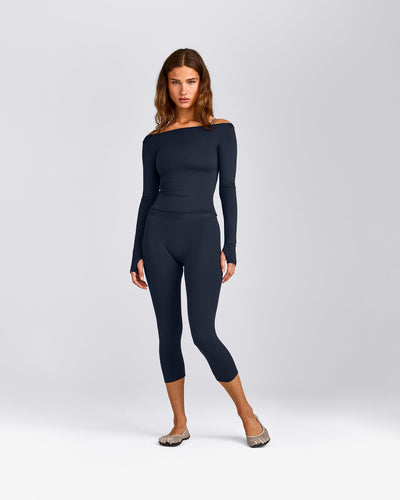 FormeSoft™ Fitted Off-The-Shoulder Long Sleeve Top | True Blue