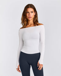 FormeSoft™ Fitted Off-The-Shoulder Long Sleeve Top | White