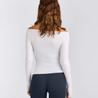 FormeSoft™ Fitted Off-The-Shoulder Long Sleeve Top | White