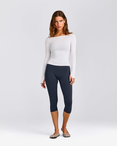 FormeSoft™ Fitted Off-The-Shoulder Long Sleeve Top | White