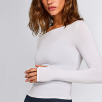 FormeSoft™ Fitted Off-The-Shoulder Long Sleeve Top | White