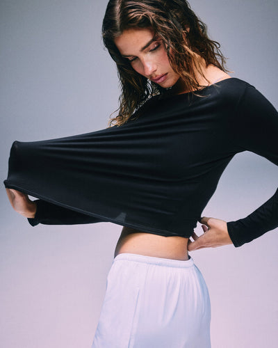 FormeSoft™ Relaxed Slash Neck Long Sleeve Top | Black