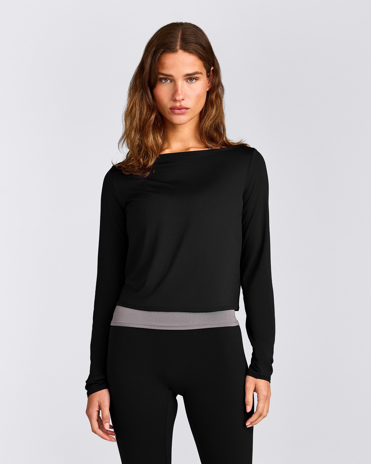 FormeSoft™ Relaxed Slash Neck Long Sleeve Top | Black