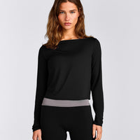 FormeSoft™ Relaxed Slash Neck Long Sleeve Top | Black