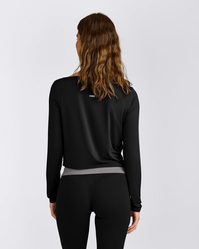 FormeSoft™ Relaxed Slash Neck Long Sleeve Top | Black