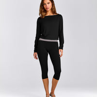 FormeSoft™ Relaxed Slash Neck Long Sleeve Top | Black