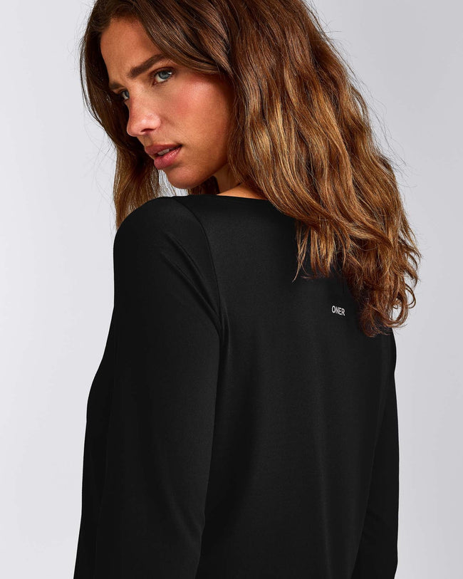 FormeSoft™ Relaxed Slash Neck Long Sleeve Top | Black