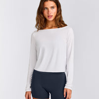 FormeSoft™ Relaxed Slash Neck Long Sleeve Top | White