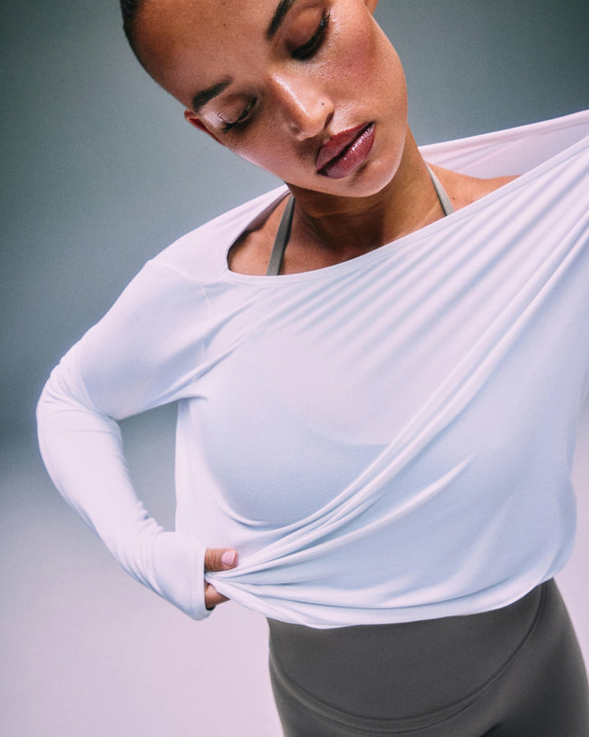 FormeSoft™ Relaxed Slash Neck Long Sleeve Top | White