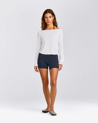 FormeSoft™ Relaxed Slash Neck Long Sleeve Top | White