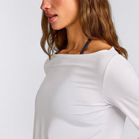 FormeSoft™ Relaxed Slash Neck Long Sleeve Top | White