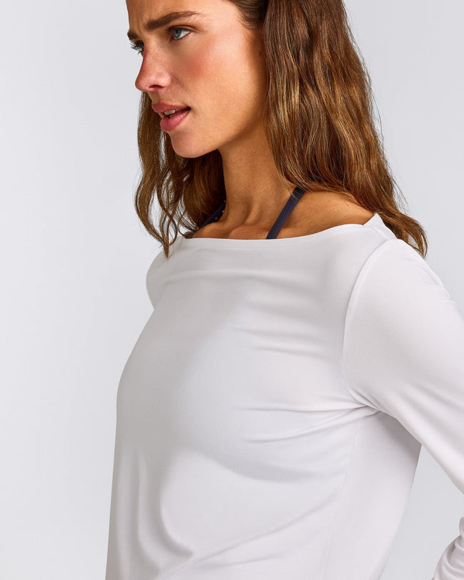 FormeSoft™ Relaxed Slash Neck Long Sleeve Top | White