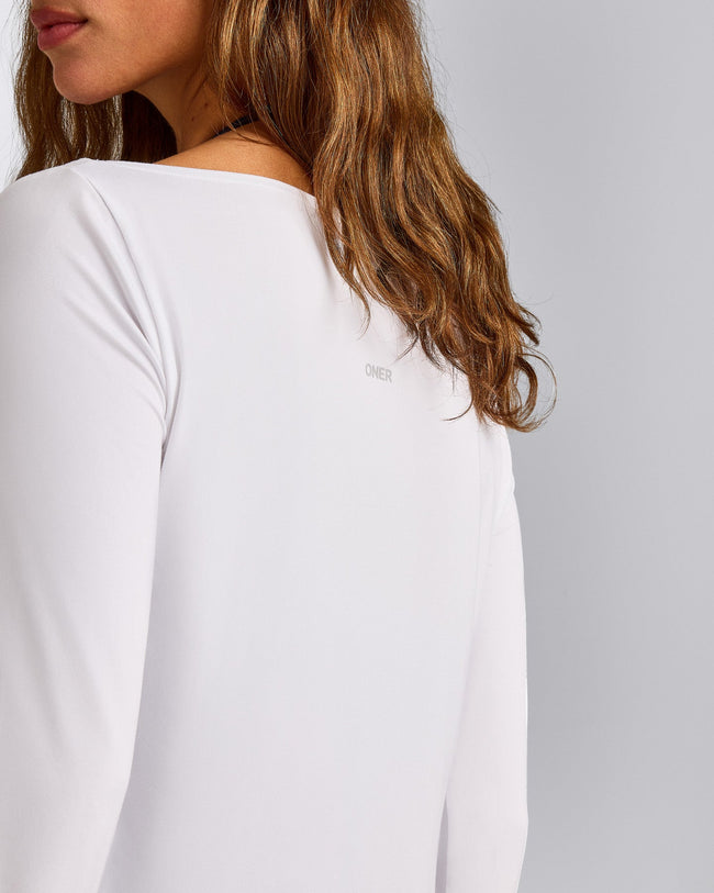 FormeSoft™ Relaxed Slash Neck Long Sleeve Top | White