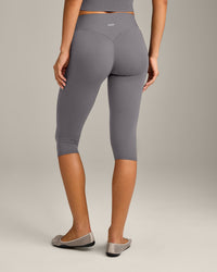 SoftMotion™ High Waisted Capri Leggings with Grey Logo | Ash Grey