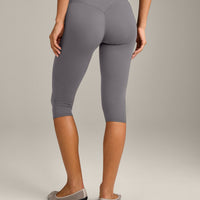 SoftMotion™ High Waisted Capri Leggings with Grey Logo | Ash Grey