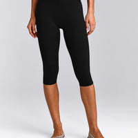 SoftMotion™ High Waisted Capri Leggings with Grey Logo | Black