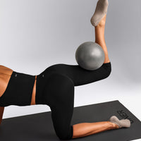 SoftMotion™ High Waisted Capri Leggings with Grey Logo | Black