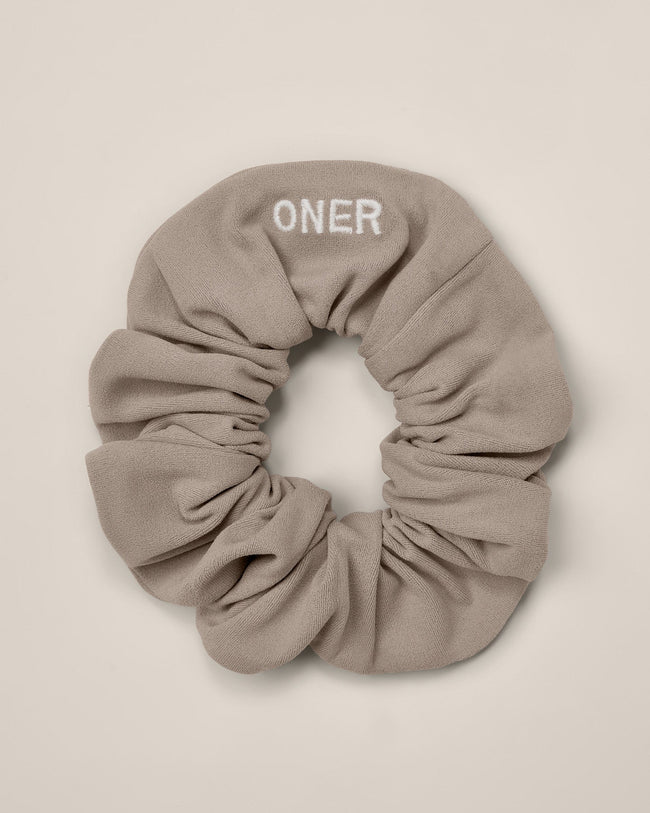 SoftMotion™ Scrunchie with White Logo | Warm Sand