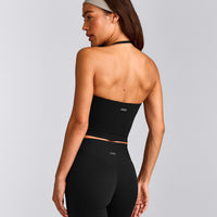 SoftMotion™ Strappy Halter Neck Mid Vest with Built in Bra Shelf with Grey Logo | Black