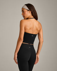 SoftMotion™ Strappy Halter Neck Mid Vest with Built in Bra Shelf with Grey Logo | Black