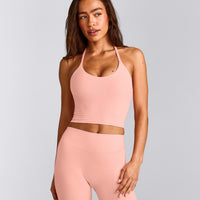 SoftMotion™ Strappy Halter Neck Mid Vest with Built in Bra Shelf with Grey Logo | Peach Orange