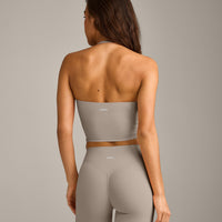 SoftMotion™ Strappy Halter Neck Mid Vest with Built in Bra Shelf with White Logo | Warm Sand