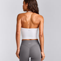 SoftMotion™ Strappy Halter Neck Mid Vest with Built in Bra Shelf with Grey Logo | White