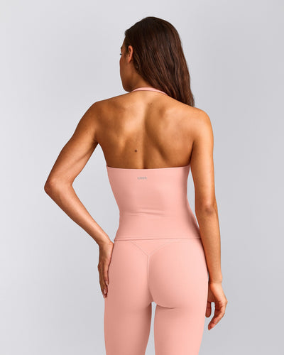 SoftMotion™ Strappy Halter Neck Vest with Built in Bra Shelf with Grey Logo | Peach Orange