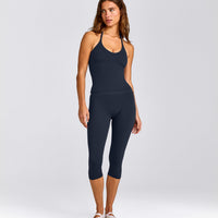 SoftMotion™ Strappy Halter Neck Vest with Built in Bra Shelf with Grey Logo | True Blue